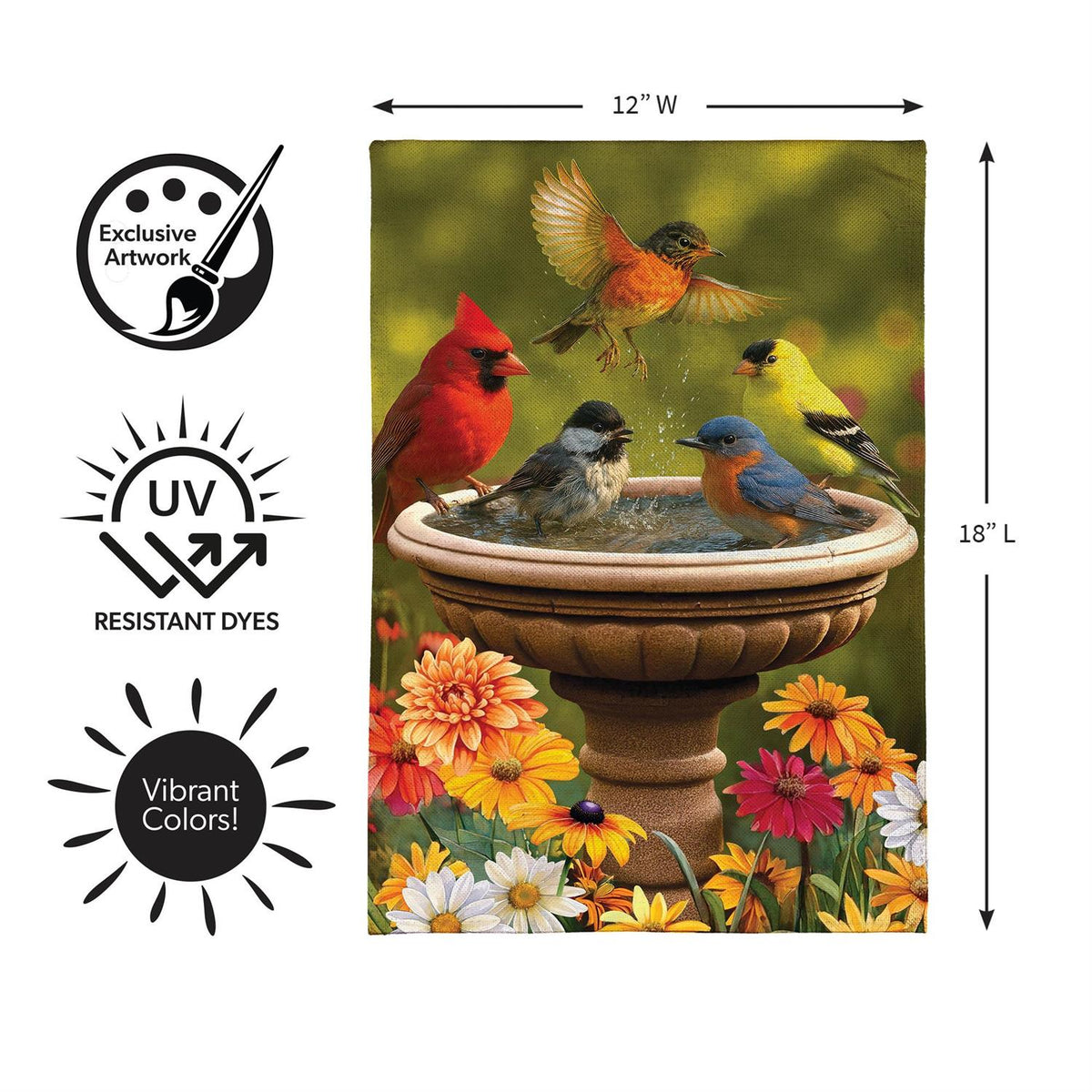 Bathing Birds Burlap Garden Flag