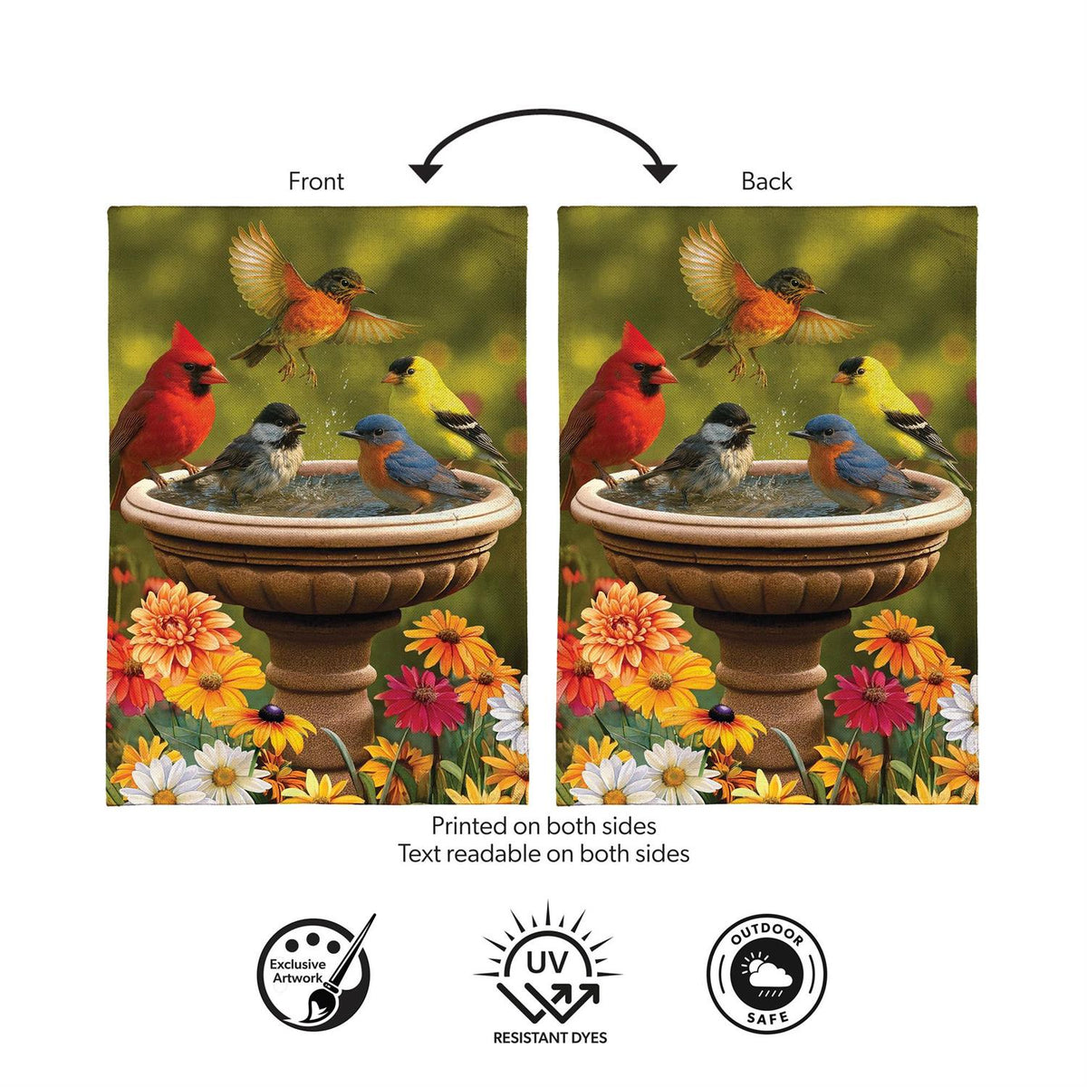 Bathing Birds Burlap Garden Flag