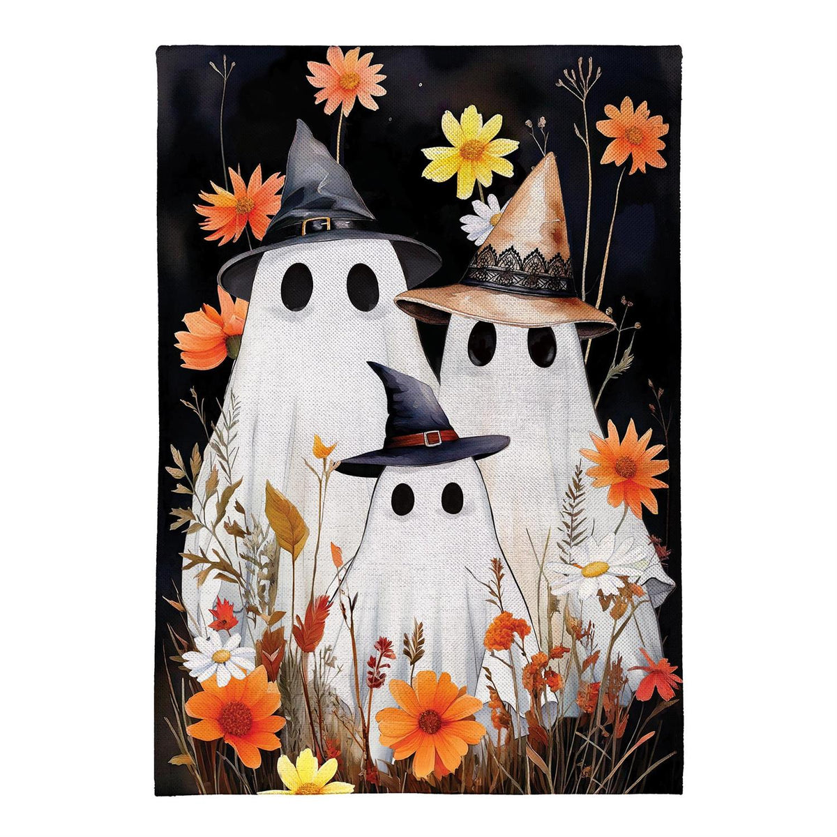 Halloween Ghost Family Burlap Garden Flag