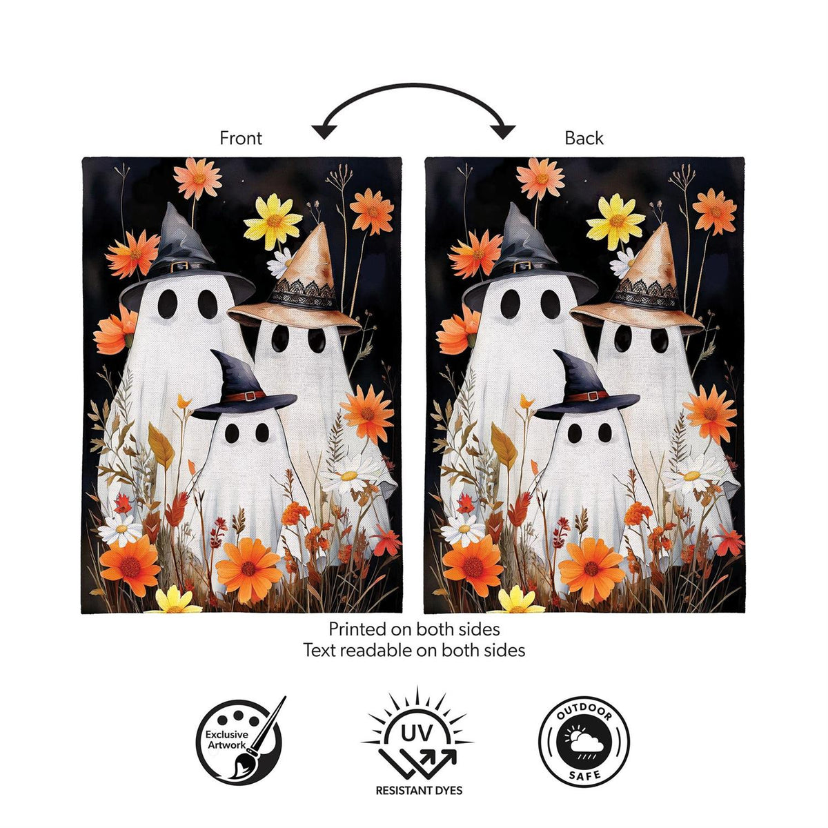 Halloween Ghost Family Burlap Garden Flag