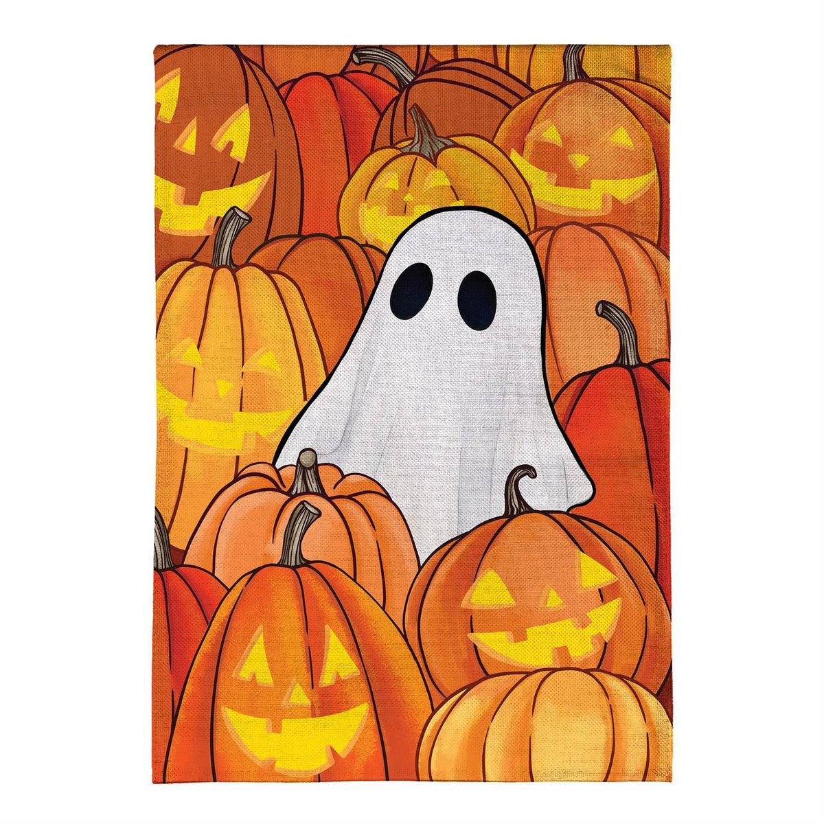 Pumpkin Patch Ghost Burlap Garden Flag