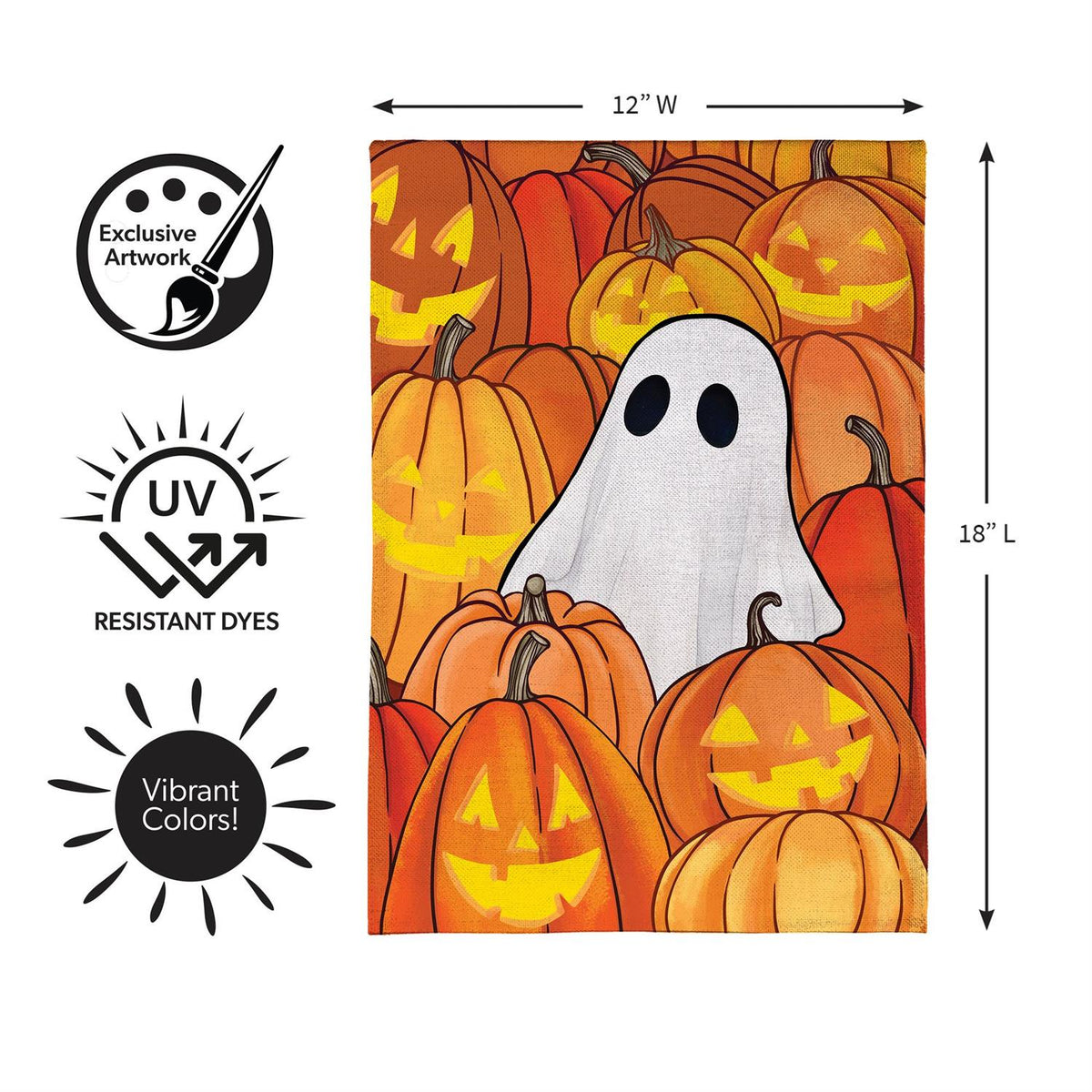 Pumpkin Patch Ghost Burlap Garden Flag