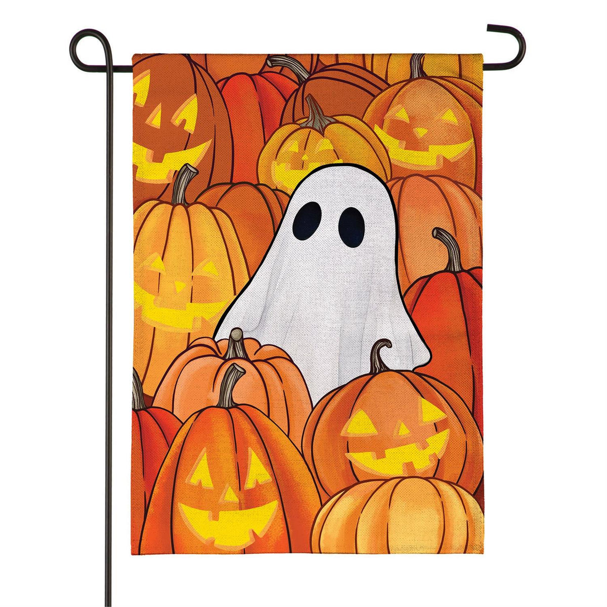 Pumpkin Patch Ghost Burlap Garden Flag