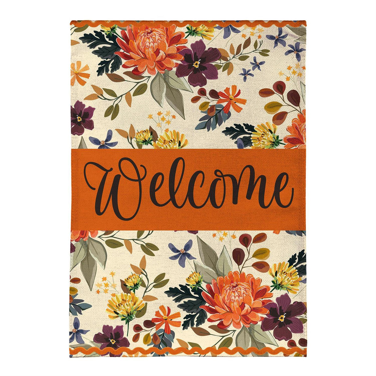 Fall Floral Welcome Burlap Garden Flag
