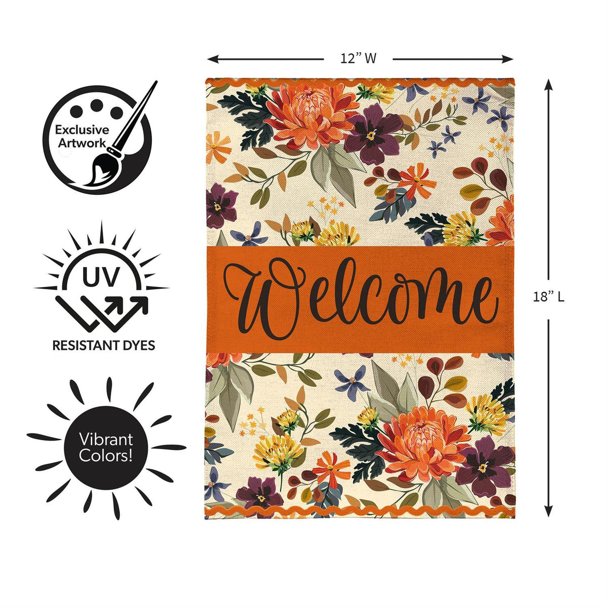 Fall Floral Welcome Burlap Garden Flag
