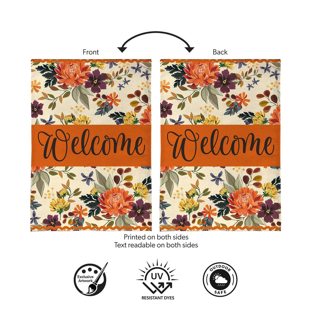 Fall Floral Welcome Burlap Garden Flag