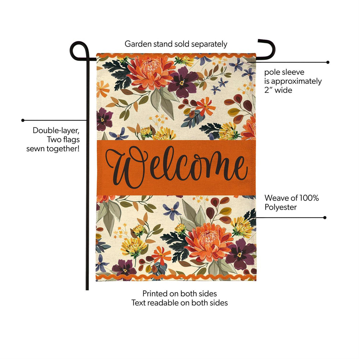 Fall Floral Welcome Burlap Garden Flag