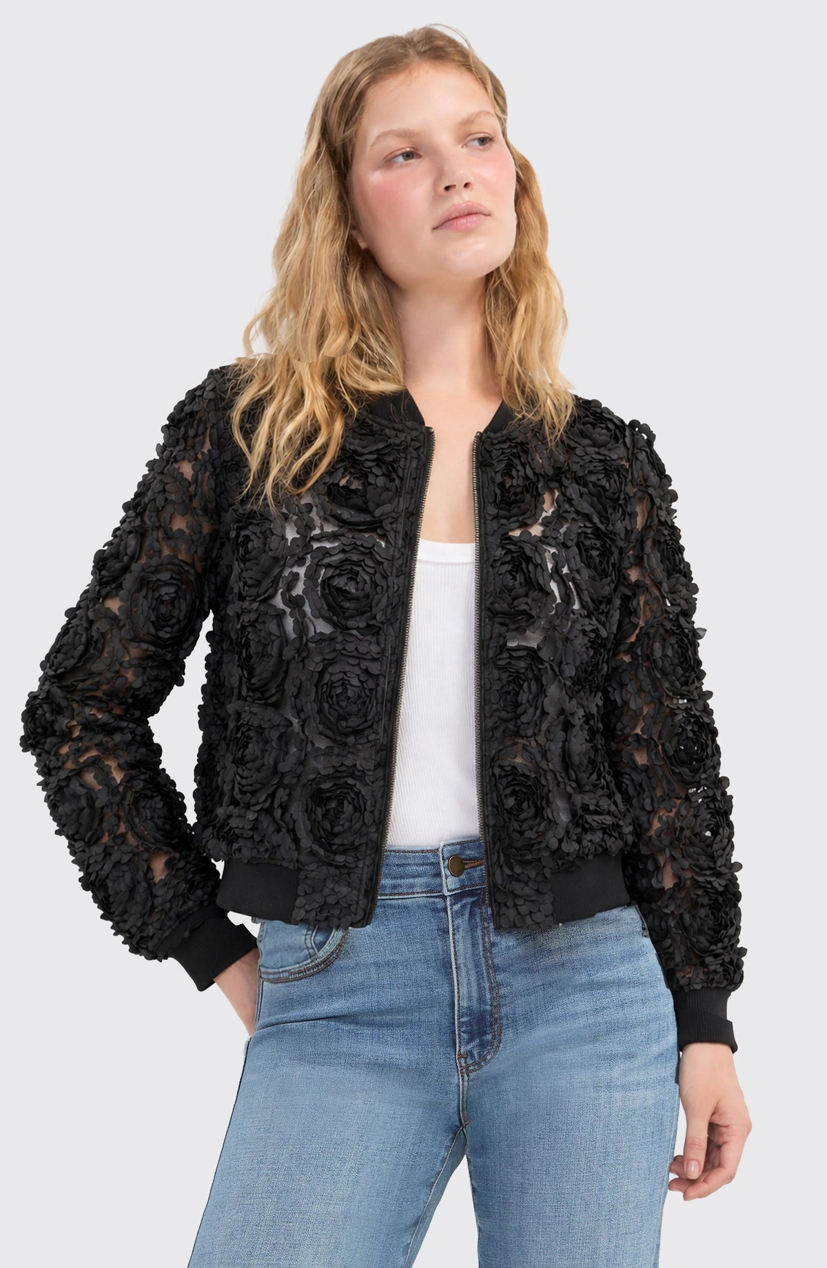 Black Woven Bomber Jacket