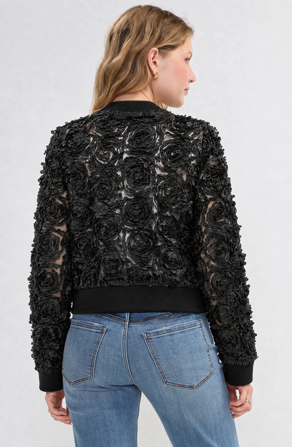 Black Woven Bomber Jacket