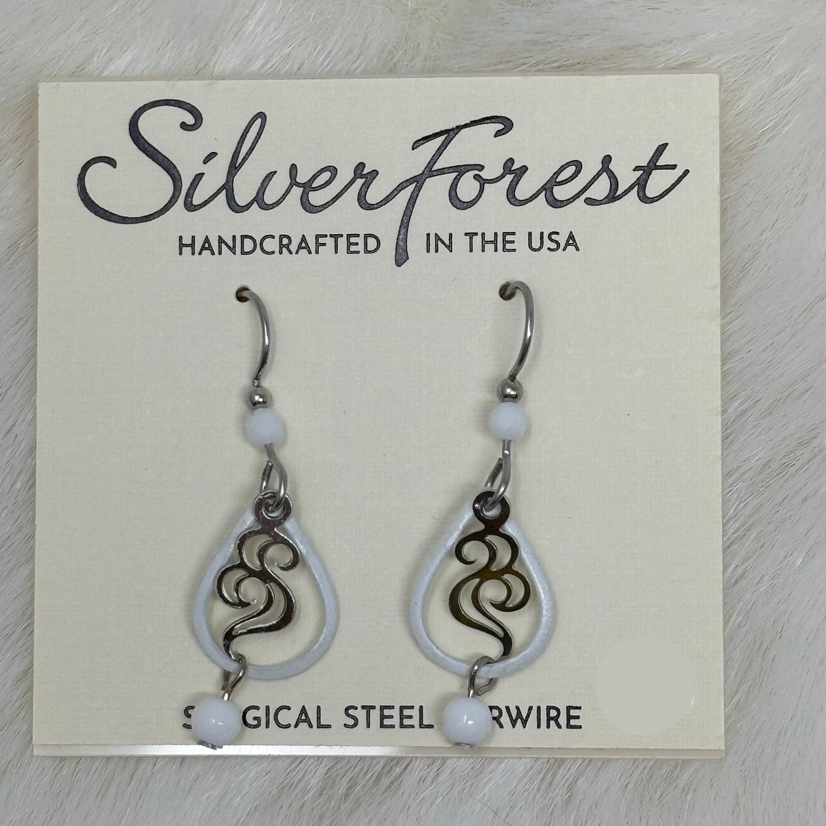 White/Silver Open Tear w/ Swirl &amp; Drop Earrings