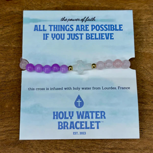Ombre Morganite Cross Holy Water Bracelet