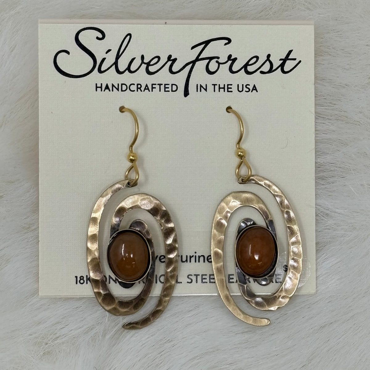 Hammered Coil &amp; Oval Cab Earrings