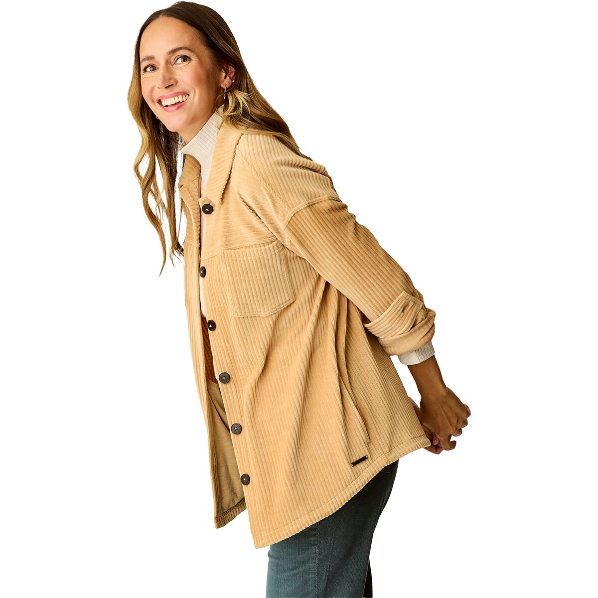 Hudson Stretch Cord Shacket - Camel
