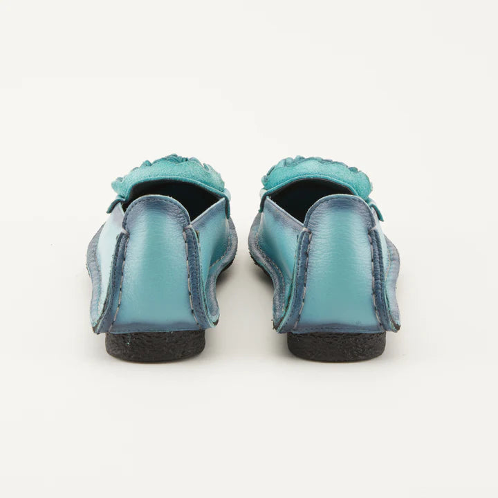 Blue Soft Leather Loafers w/Flower