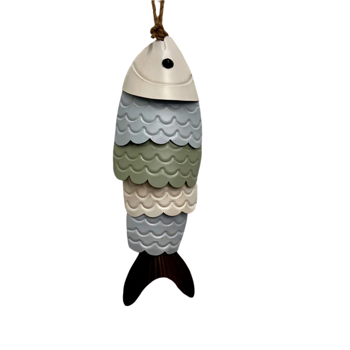 Green/Blue/Cream Metal Hanging Fish