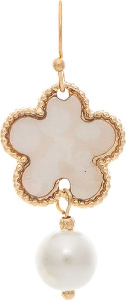 Gold White Mother Of Pearl Flower Earrings
