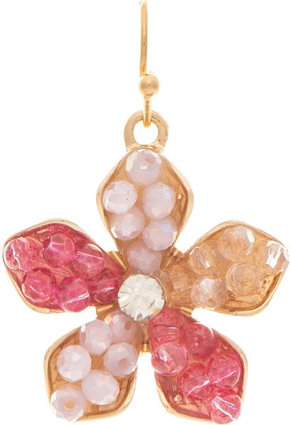 Gold Multicolor Pink Bead Inlay Flower Earrings