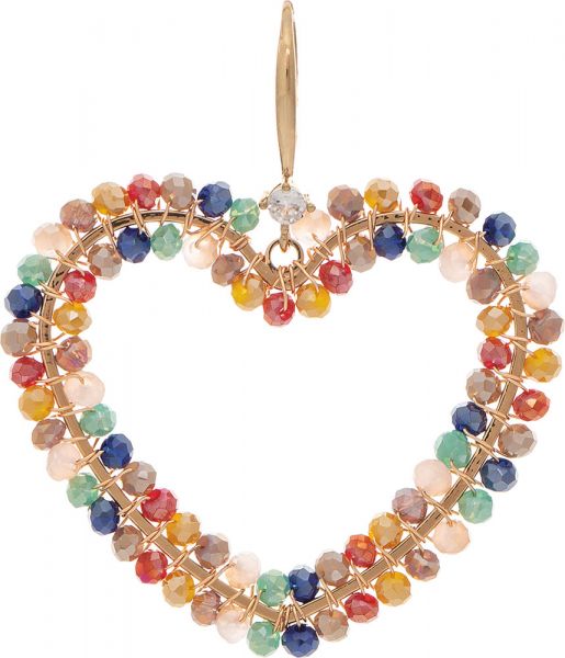 Gold Multicolor Bead Wrapped Heart Earrings