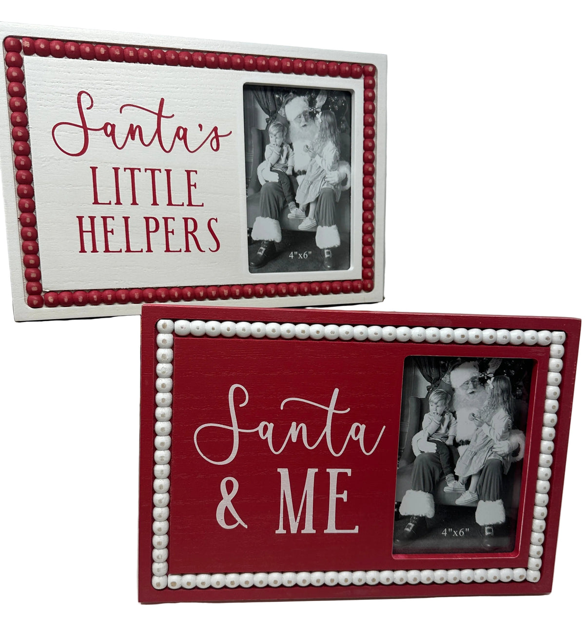 Wood Santa Frame w/Bead Trim - FINAL SALE