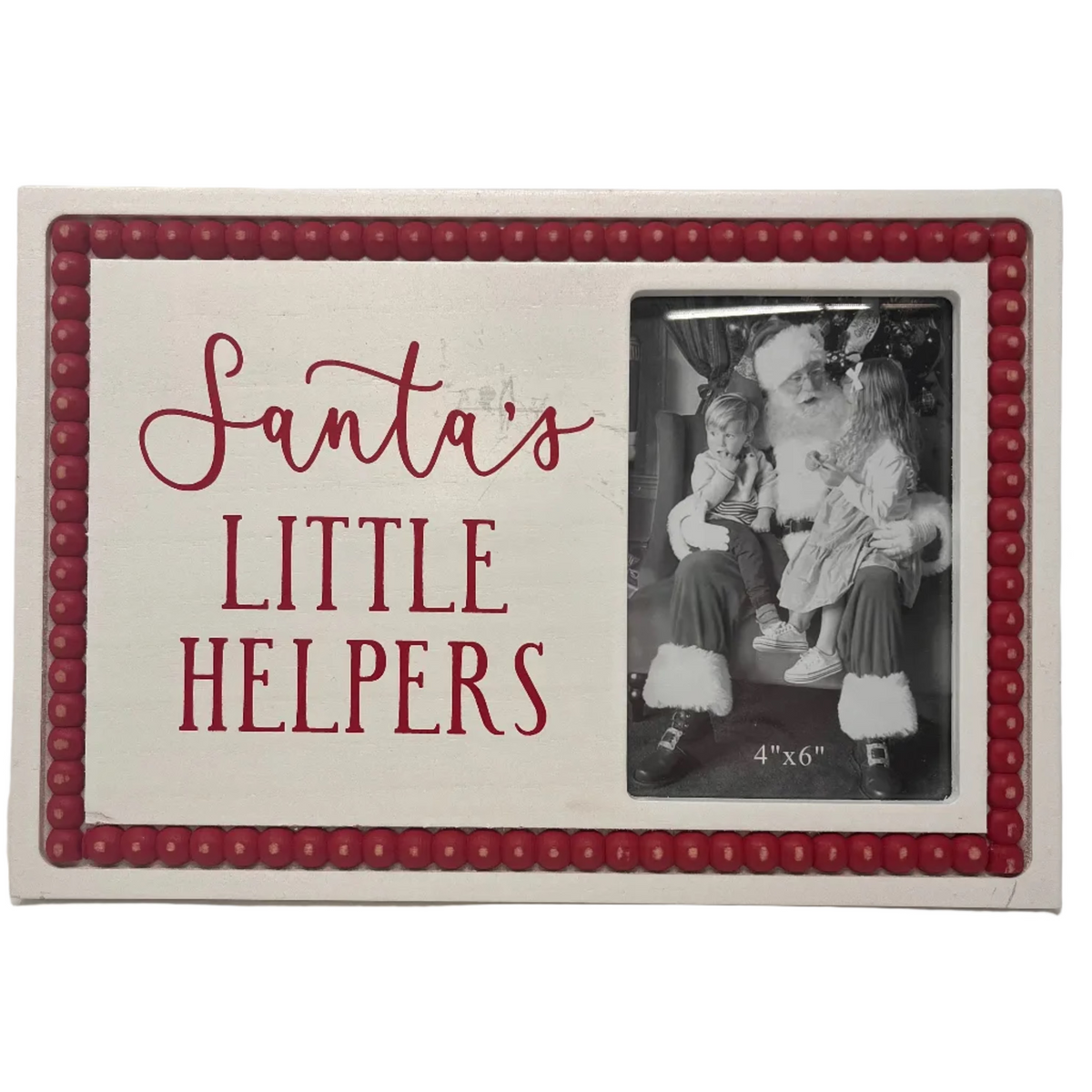 Wood Santa Frame w/Bead Trim - FINAL SALE