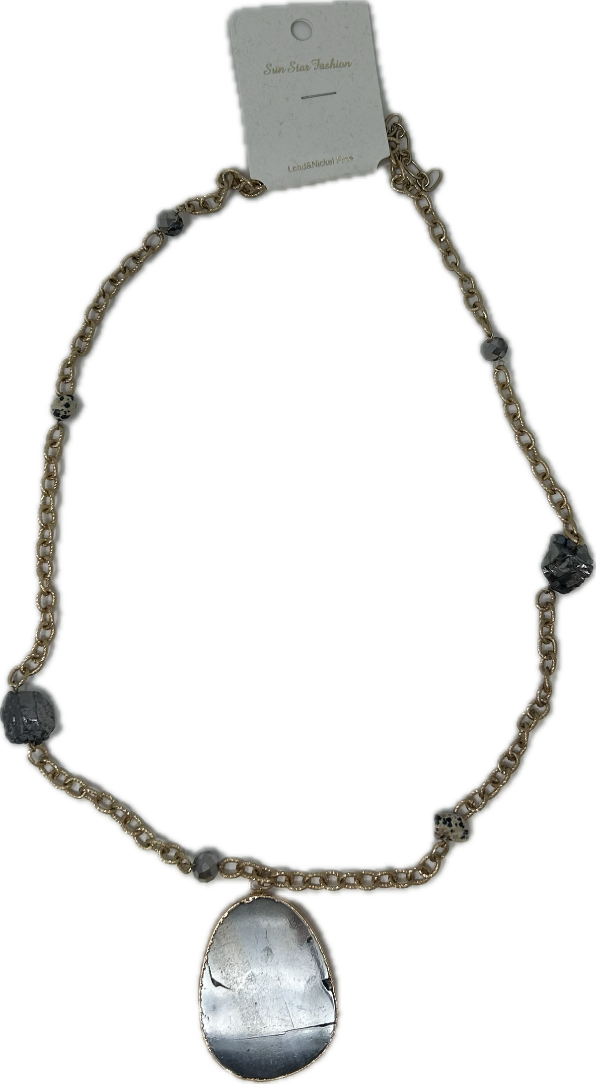 Long Gold Stone Pendant Necklace