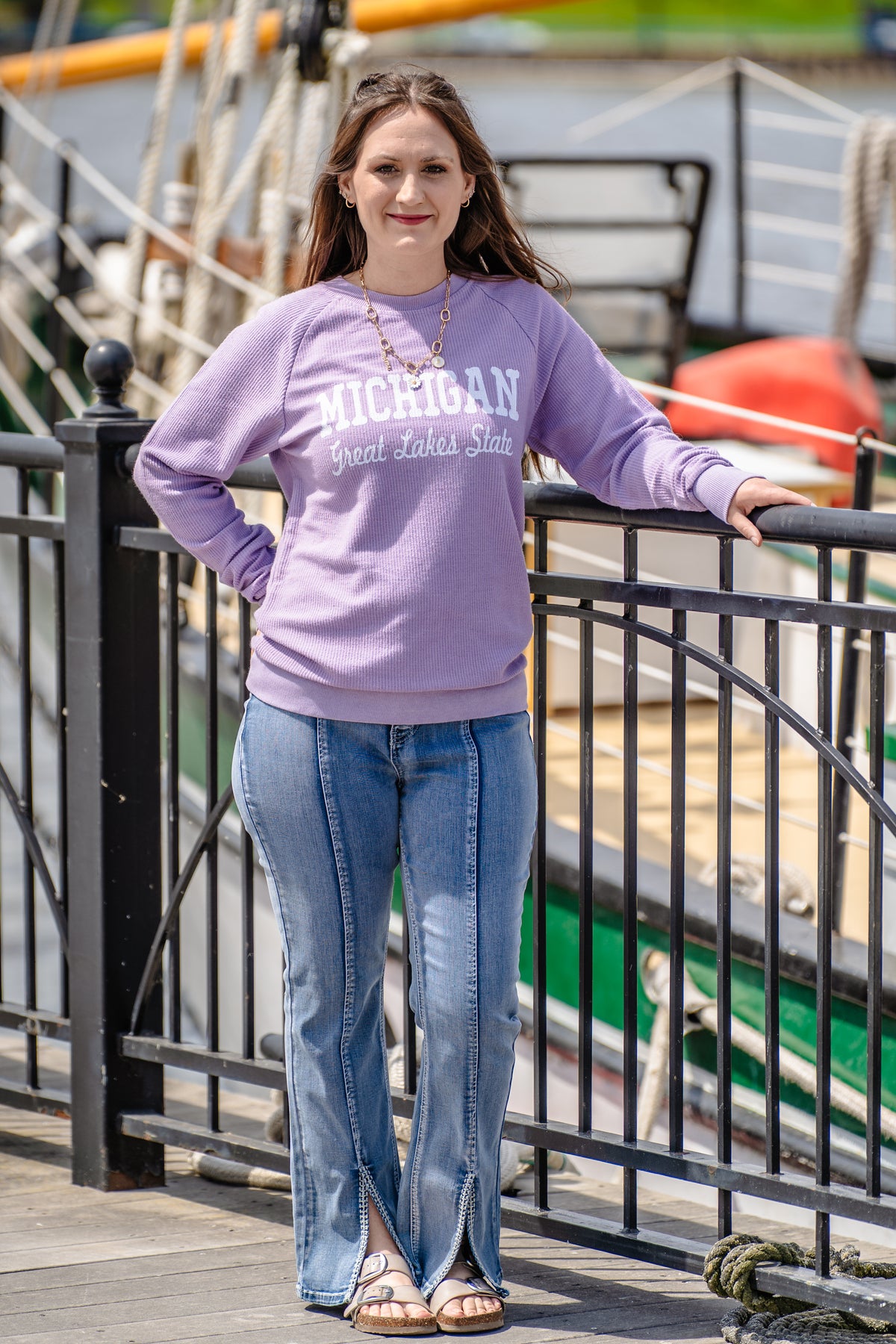 Michigan Great Lakes State Ribbed Crew Sweatshirt