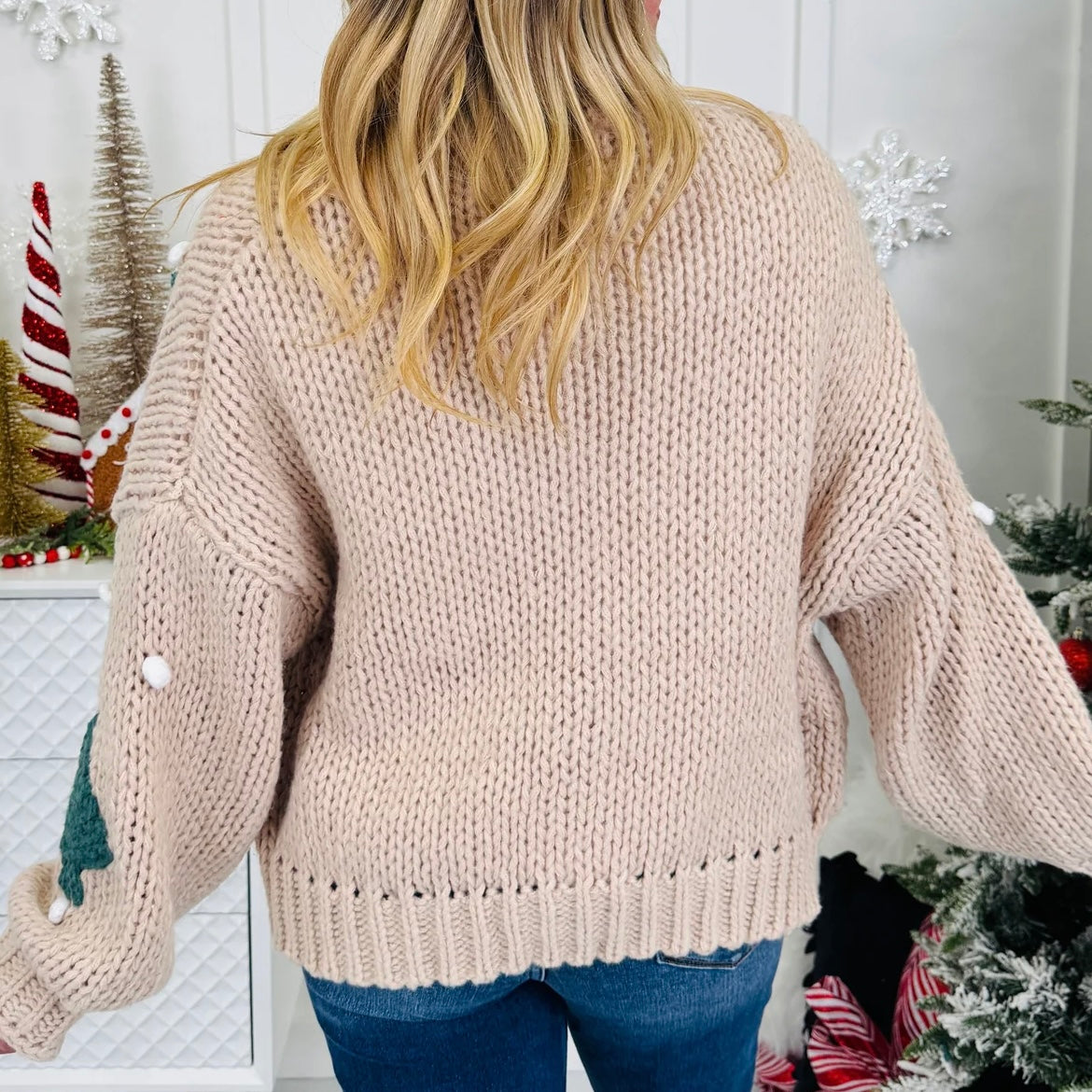 Taupe Santa & Tree Cardigan