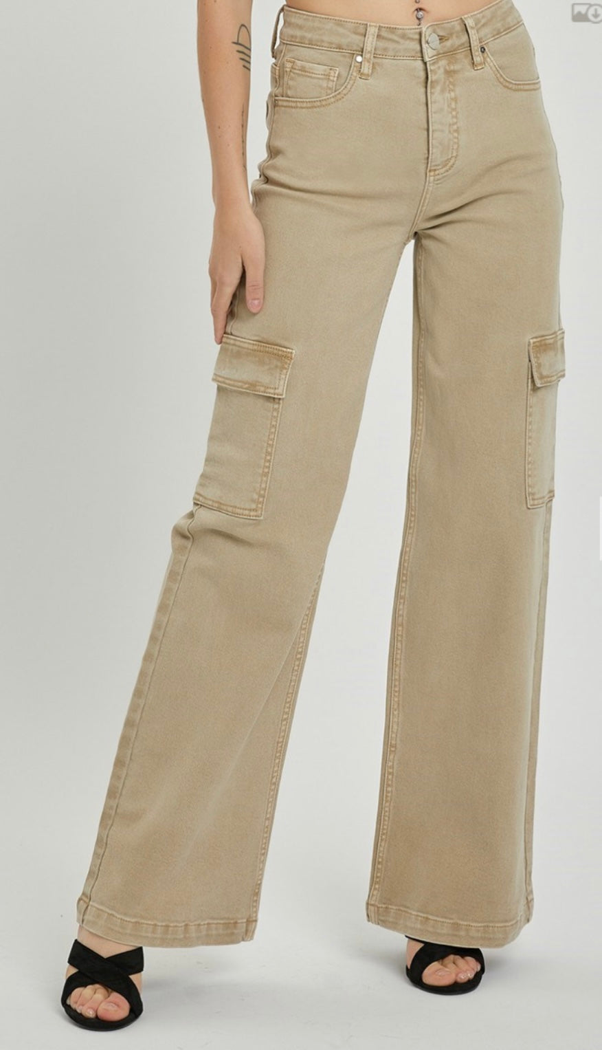 Khaki High Rise Cargo Pants