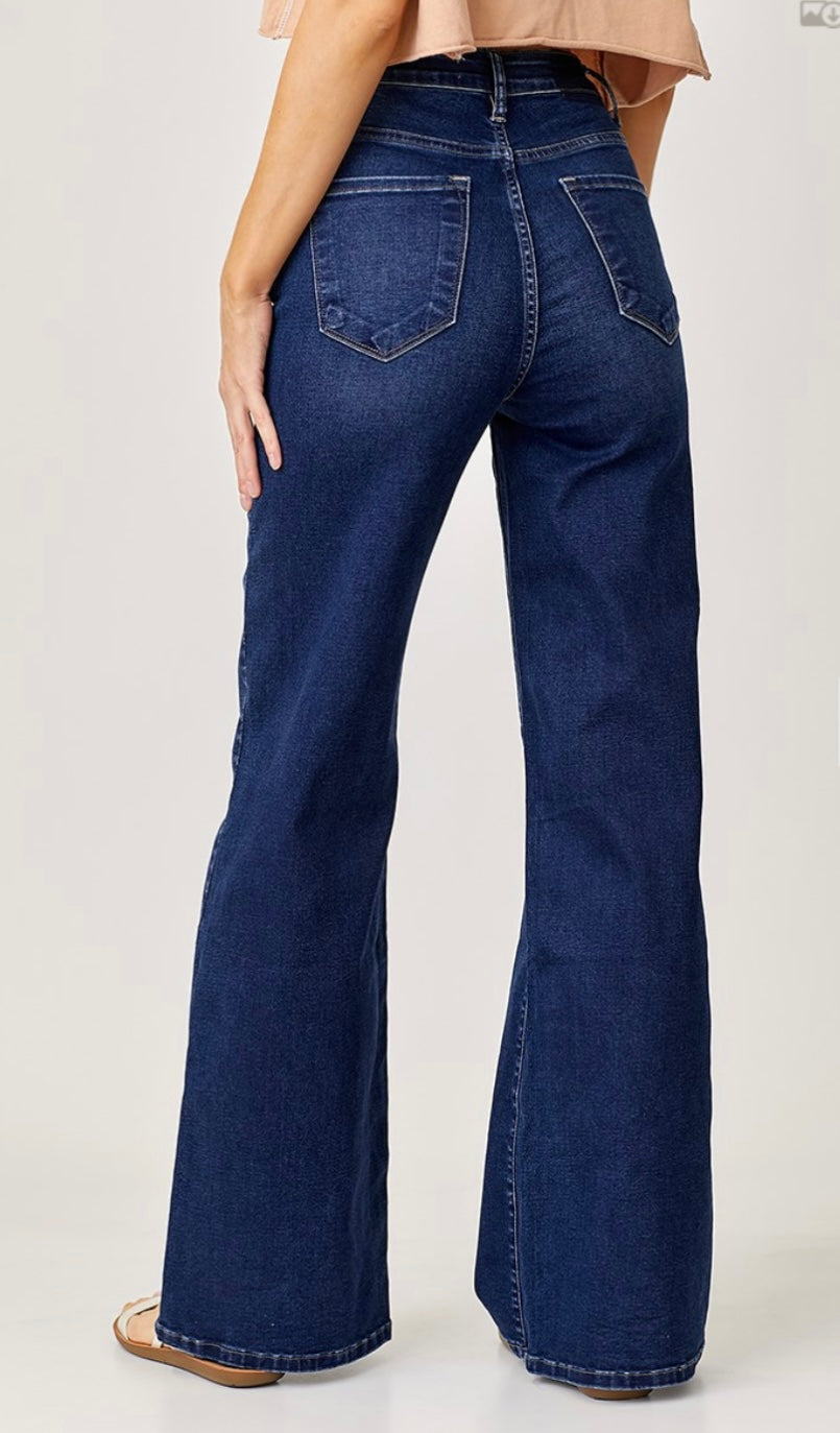 Dark Mid Rise Wide Leg Jean