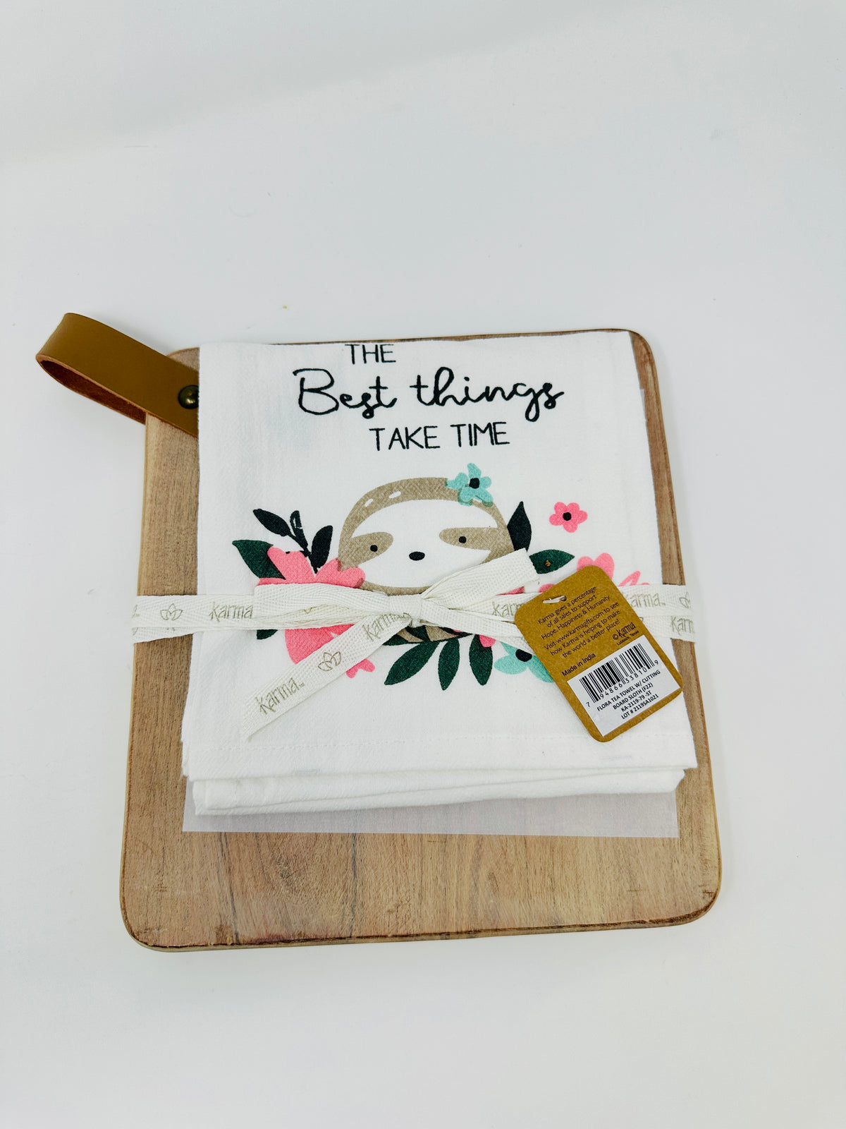 Wood Cutting Board w/ Sloth Tea Towel
