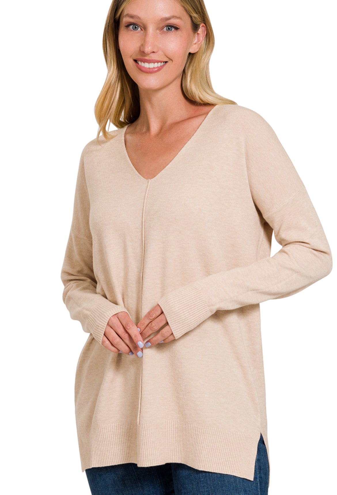 Solid Color Soft V-Neck Sweater - FINAL SALE