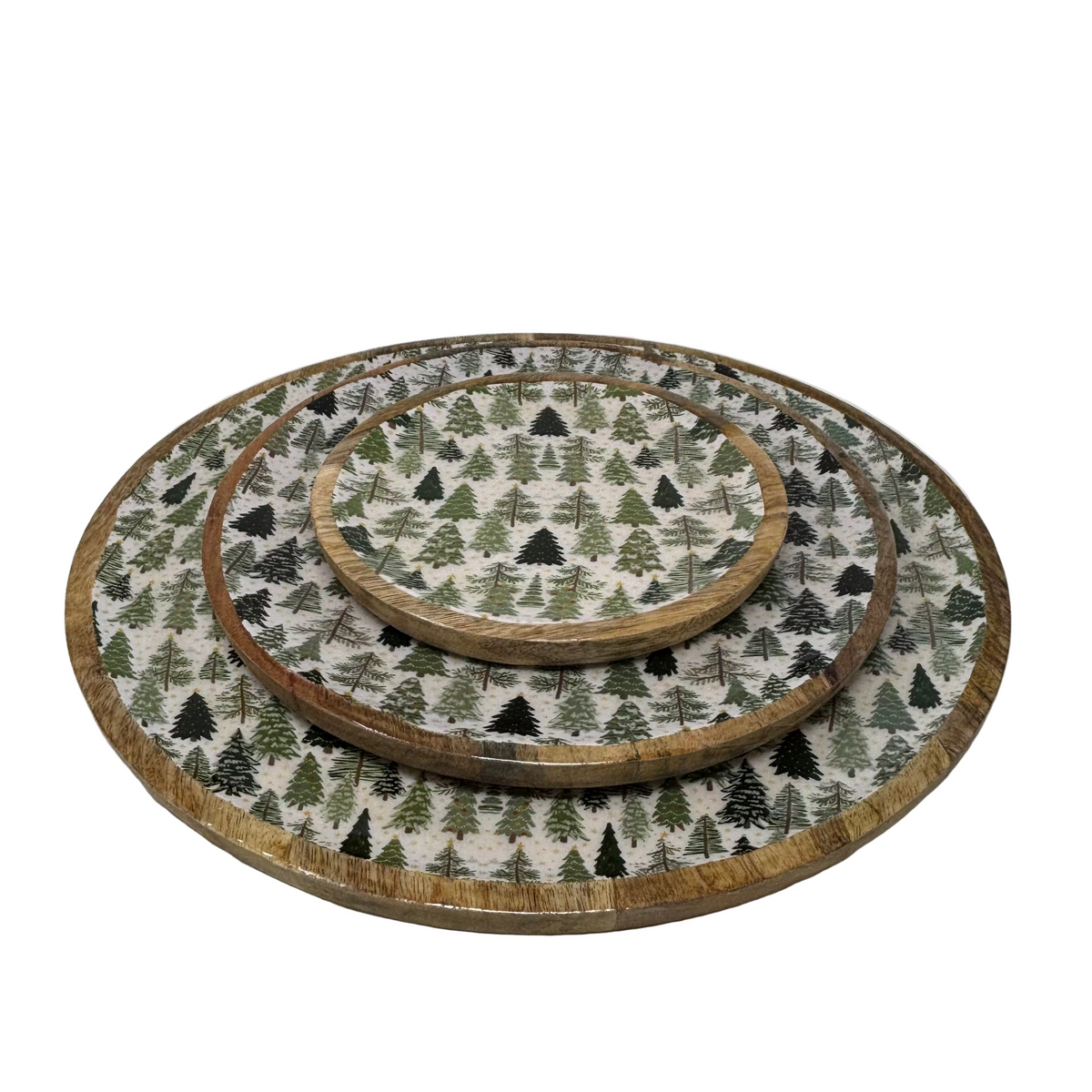 Round Wood Tray w/ Enamel Trees