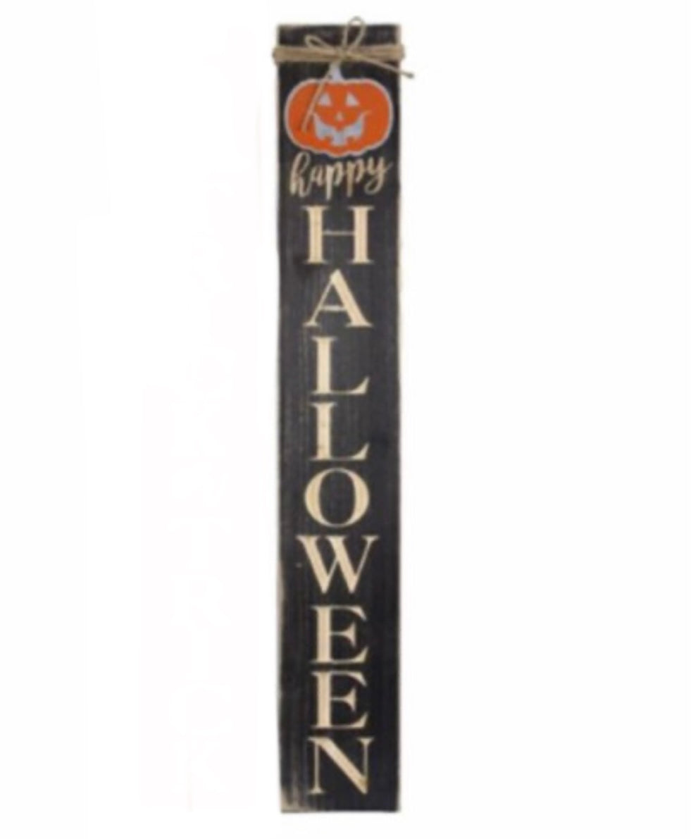 Wood Halloween Long Vertical Sign w/ Rope