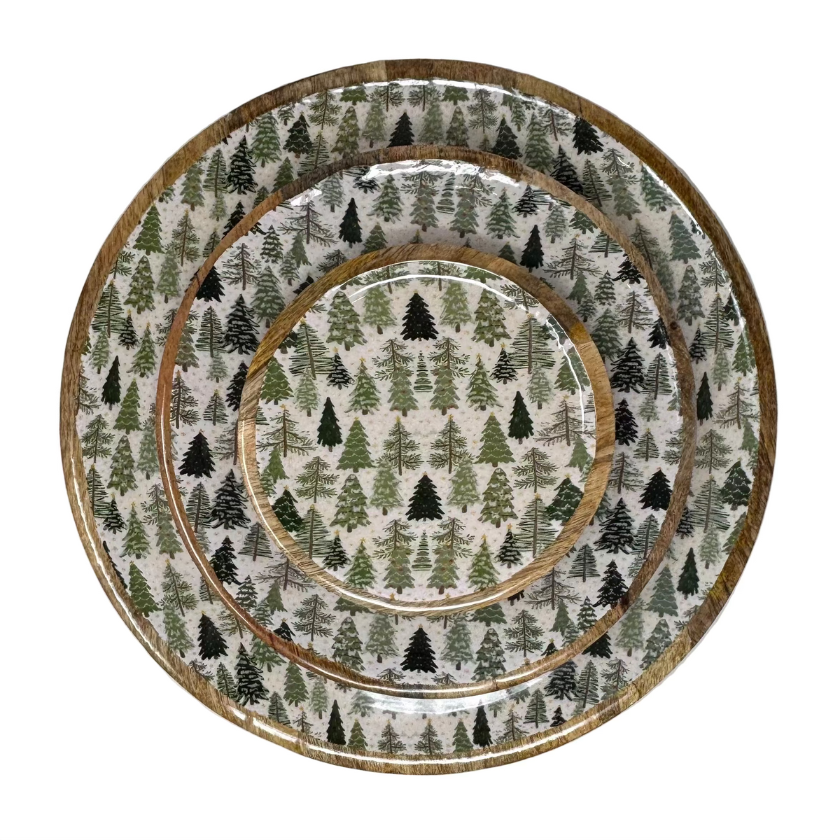 Round Wood Tray w/ Enamel Trees