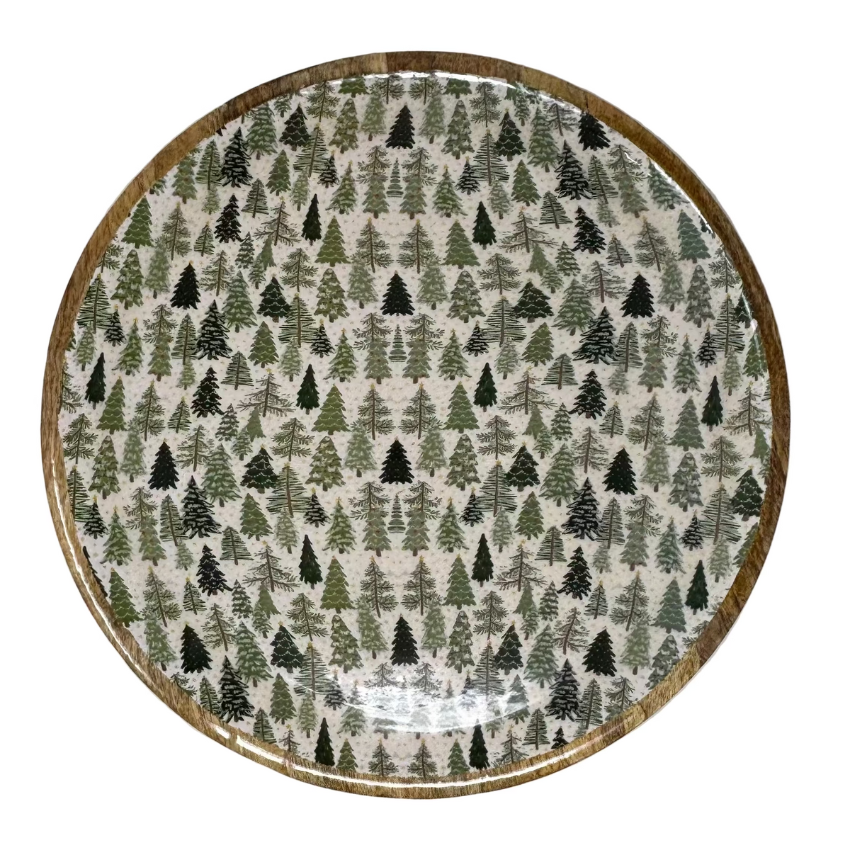 Round Wood Tray w/ Enamel Trees