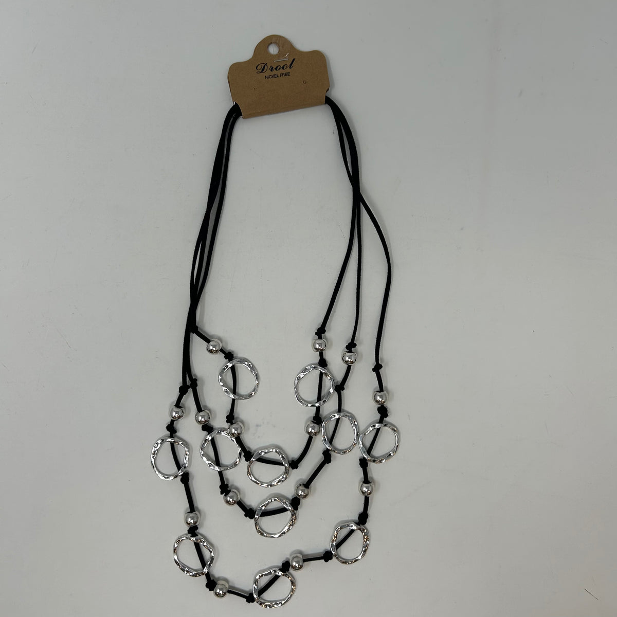 3 Strand Suede Necklace w/ Silver Circles