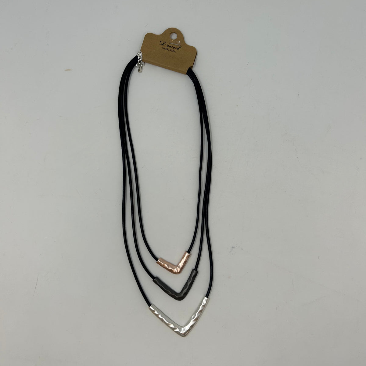 Tri-tone Triple Corded V Shape Necklace
