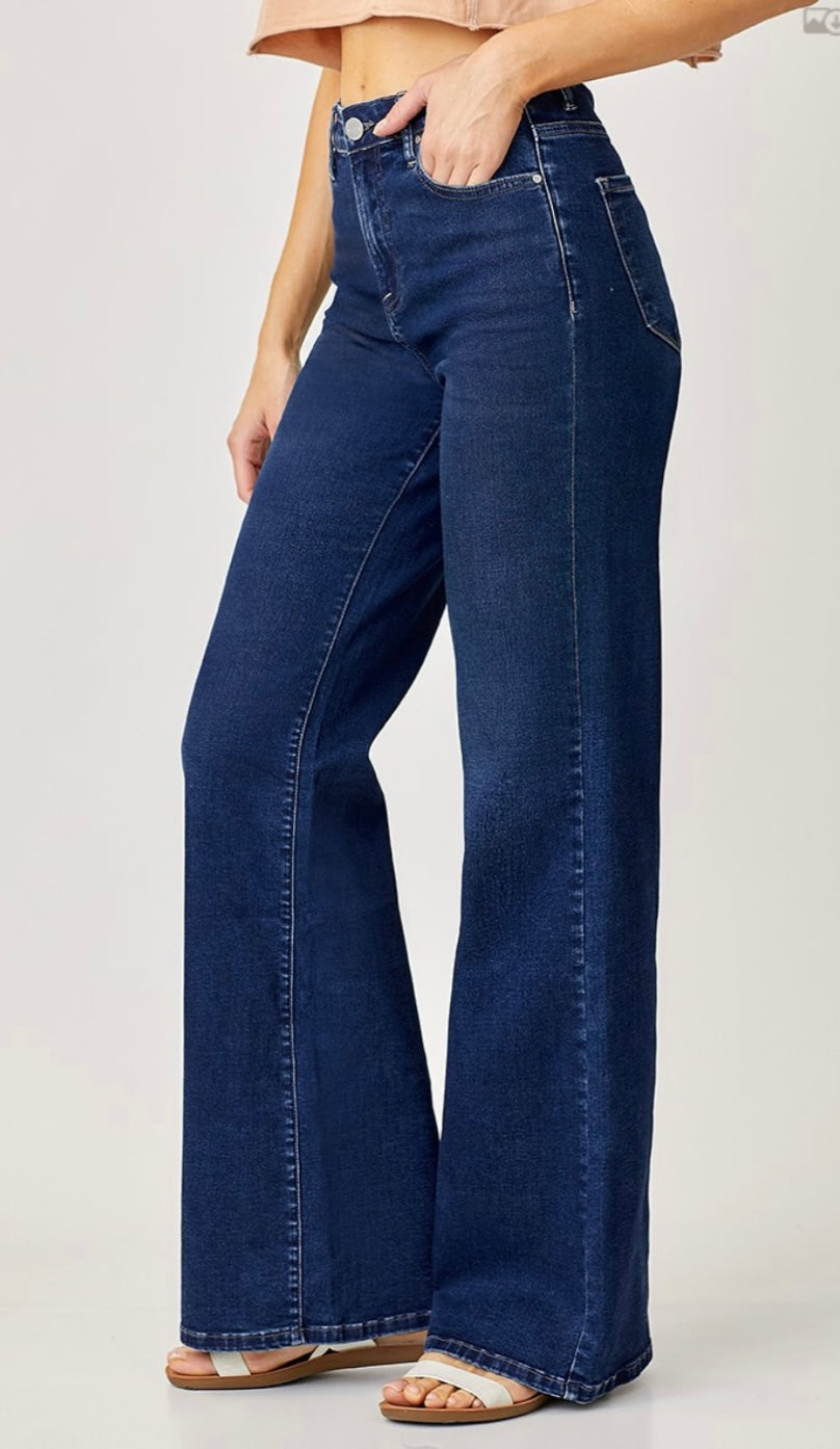 Dark Mid Rise Wide Leg Jean