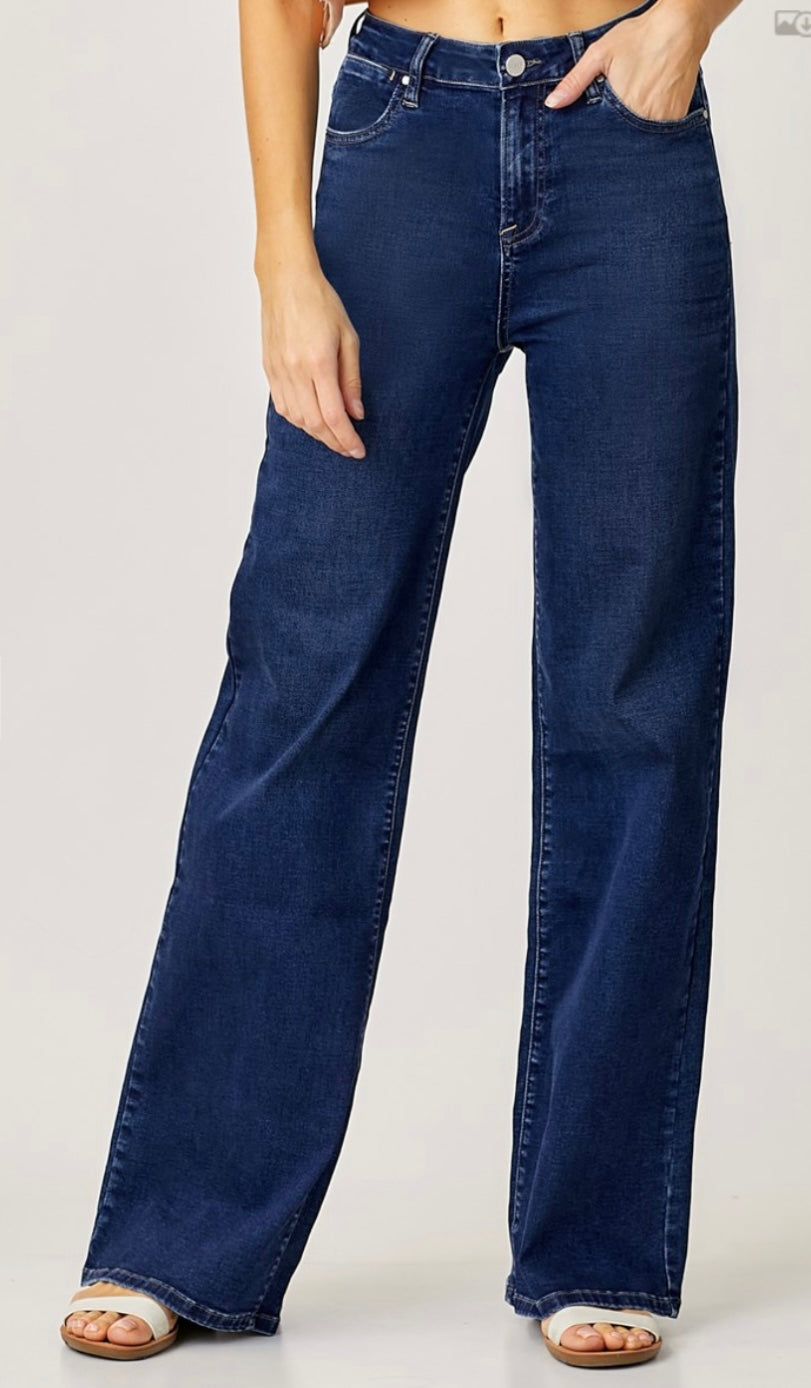 Dark Mid Rise Wide Leg Jean