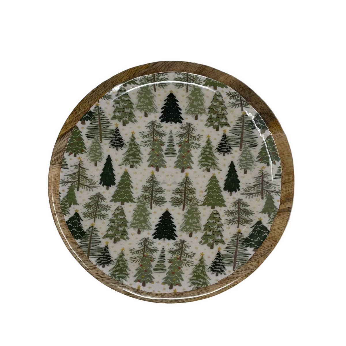 Round Wood Tray w/ Enamel Trees