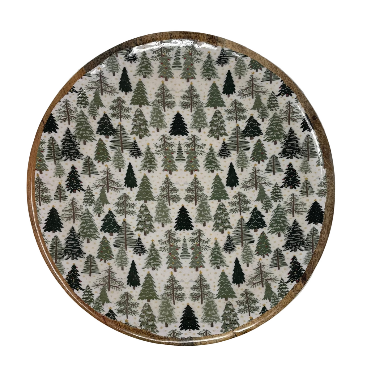 Round Wood Tray w/ Enamel Trees