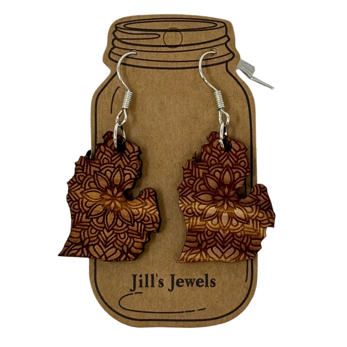Patterned Wood Michigan Dangle Earrings