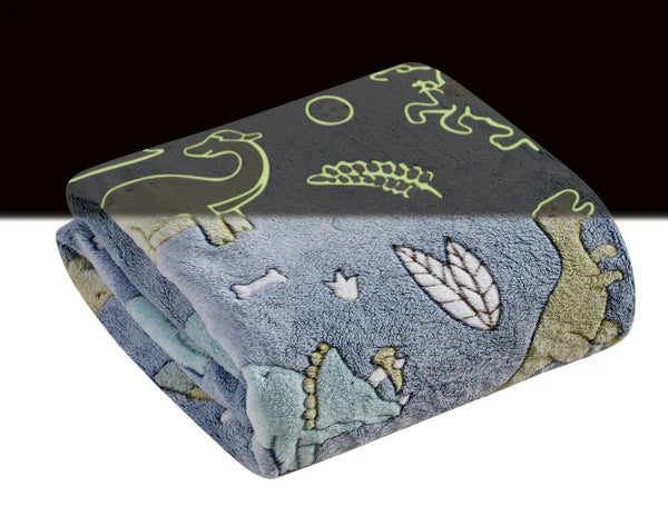 Blue Dinosaur Glow in Dark Blanket