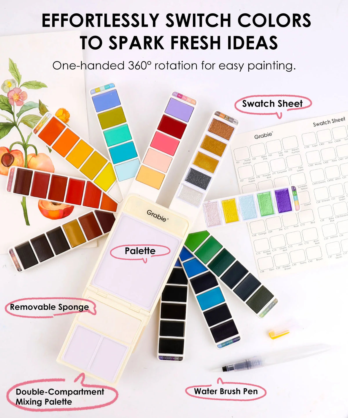 Foldable Watercolor Set of 56 w/ Water Brush Pen