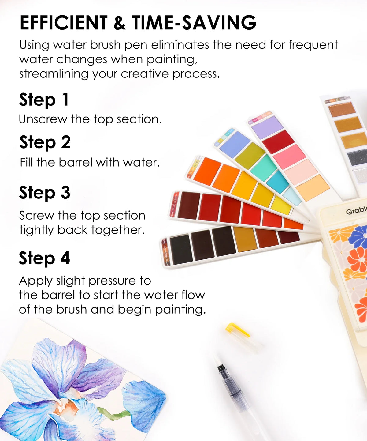 Foldable Watercolor Set of 56 w/ Water Brush Pen