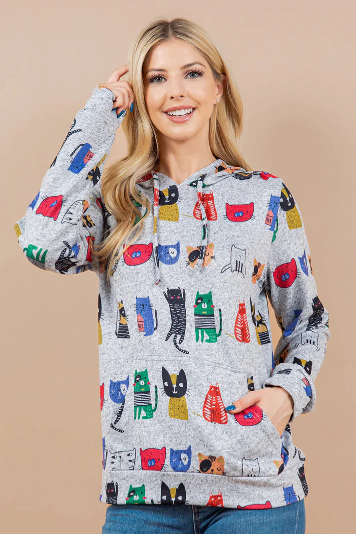 Colorful Cats Print Hoodie