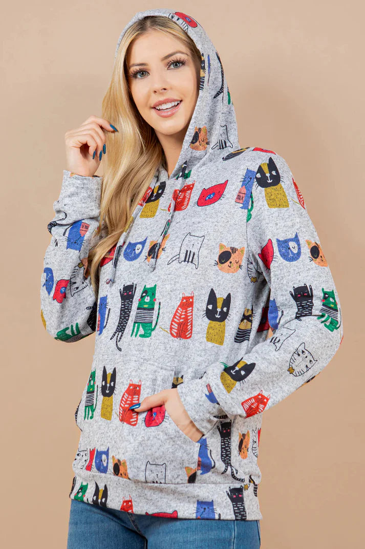 Colorful Cats Print Hoodie