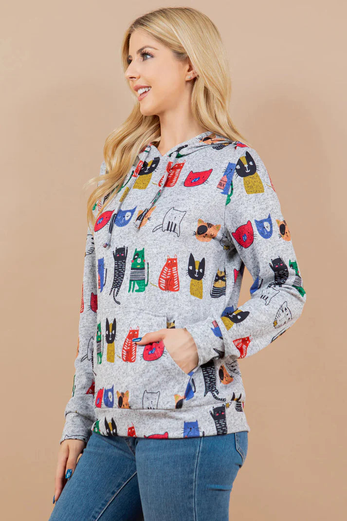 Colorful Cats Print Hoodie