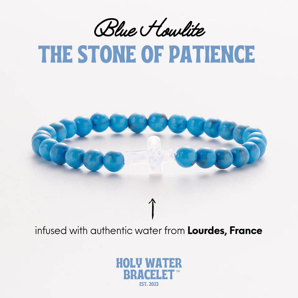 Blue Howlite Cross Holy Water Bracelet - Retired Style