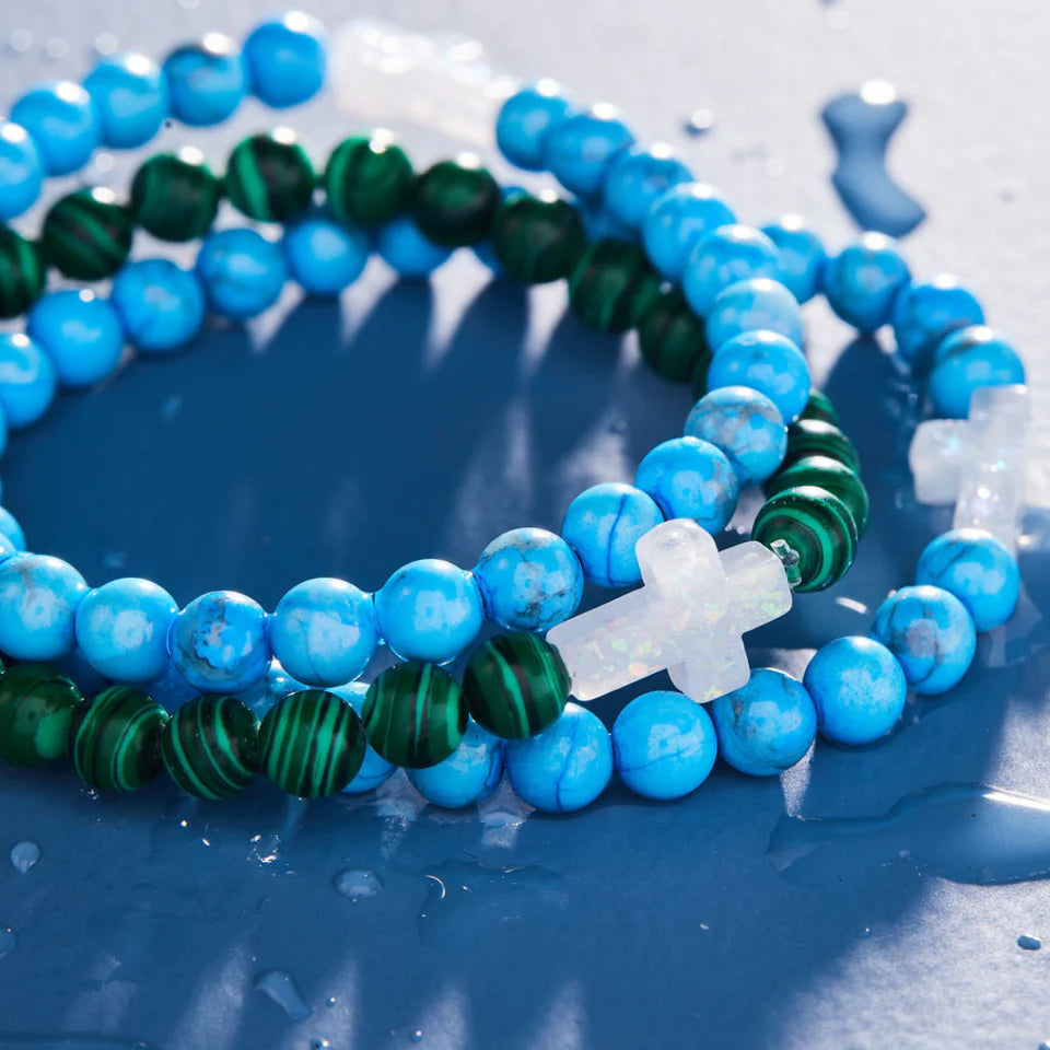 Blue Howlite Cross Holy Water Bracelet - Retired Style
